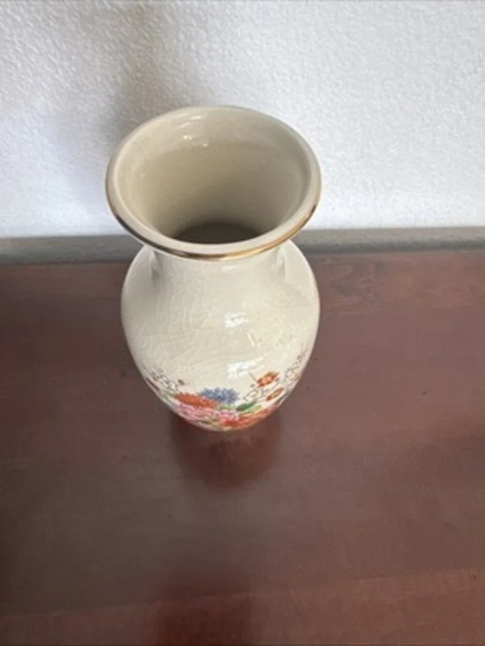 Chinoiserie Vase Japanese Flowers Glazed Stamped 6 Inches Vintage